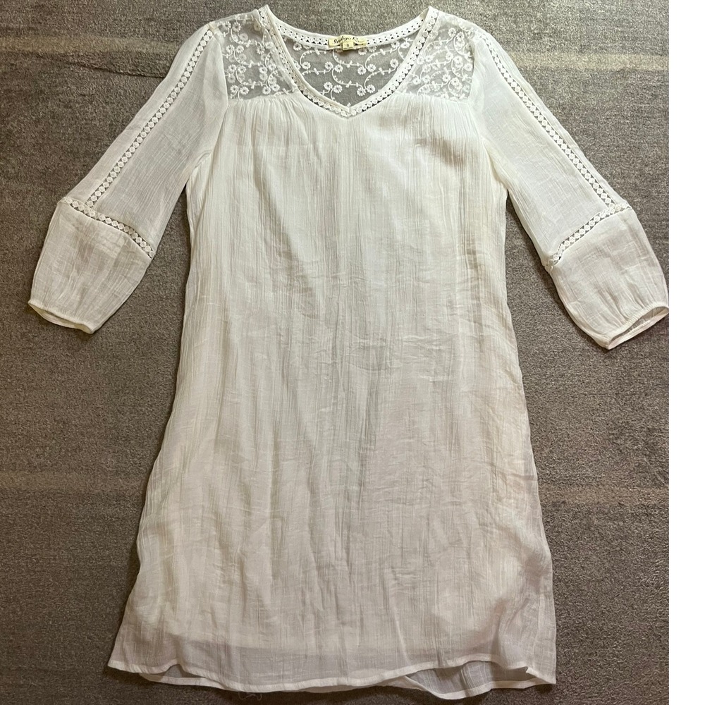 Indigo Rose White Lace Yoke Boho Mini Dress MDW3635C Small Coquette